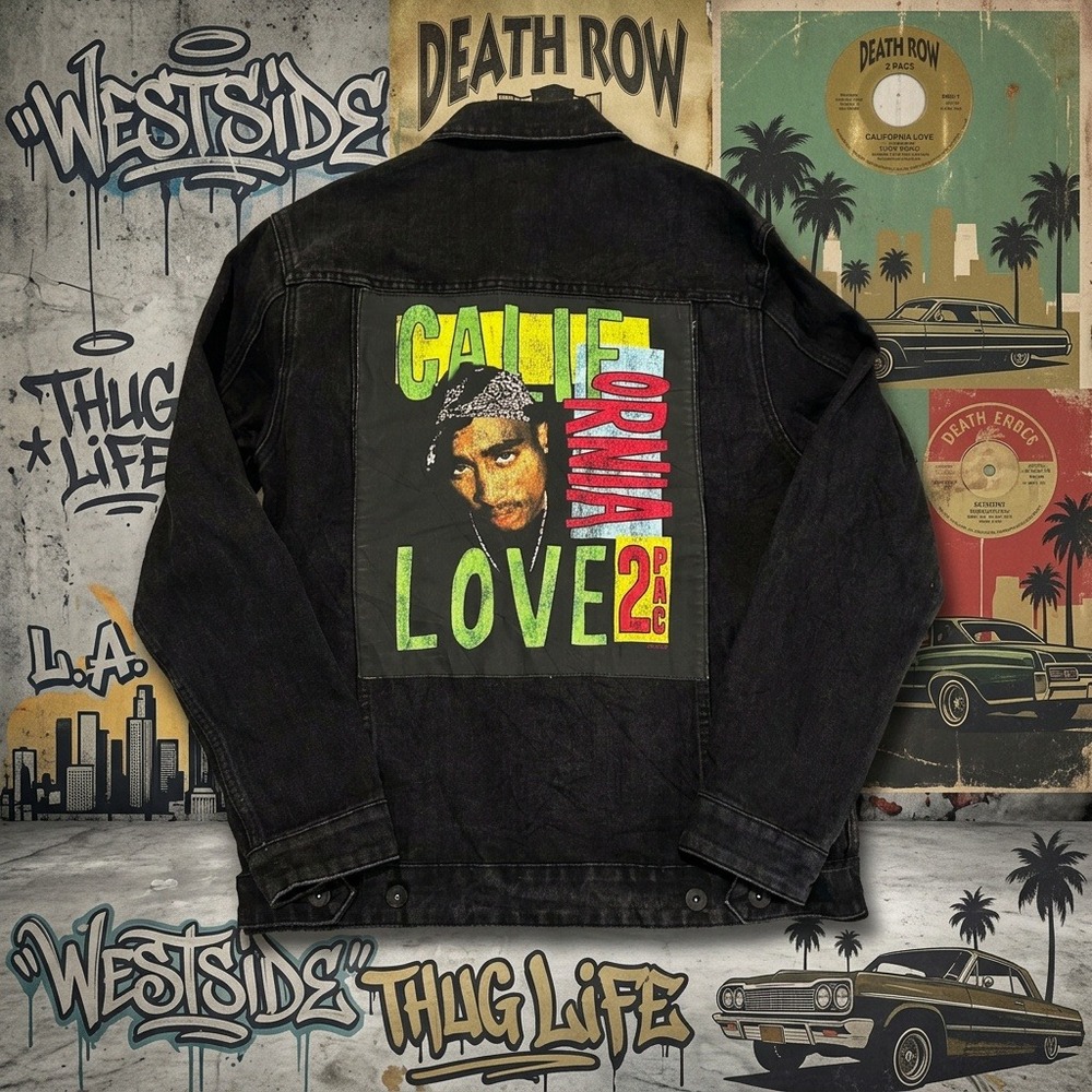 Cotton On 2Pac California Love Black Denim Jacket Men's Size S Tupac Shakur 91